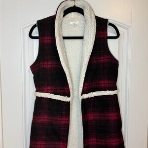 Maurices Red and Black Plaid Vest with Sherpa Lining
